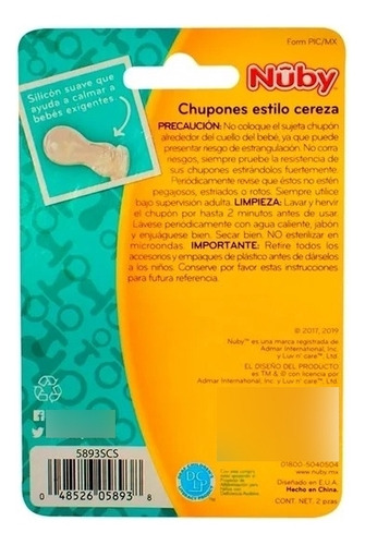 Chupones Núby Estilo Cereza Varios Colores 2 Piezas