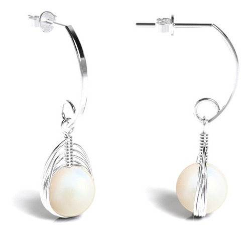 Aretes Largos De Plata 925 Y Perla Natural Cultivada Agálea