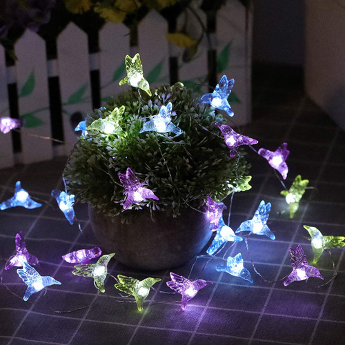 Guirnalda De Luces Solares De Colibrí, 30 Led Blanco, Decora