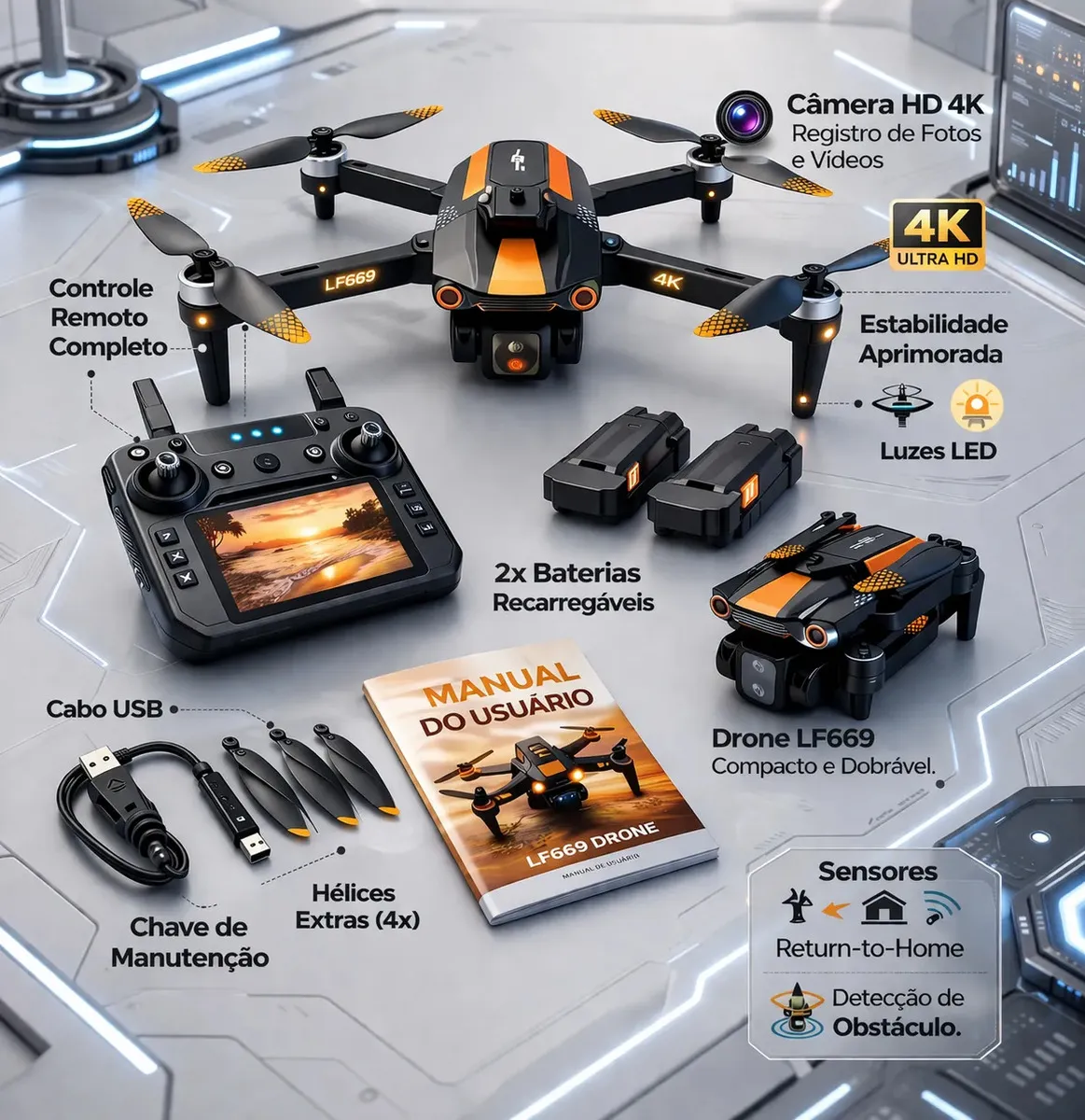 Imagem 1 de 6 de Drone LF669 Max Popsy GPS 4K com Câmera Dupla Ajustável e Evita Obstáculos 360°