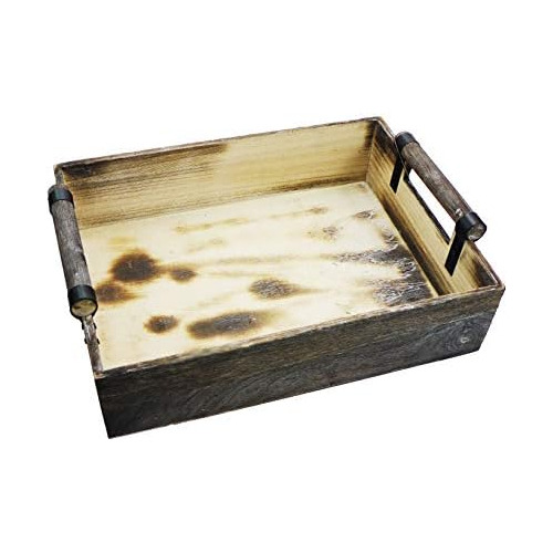 13.75 Inch Wooden Rustic Dcor Serving Tray With Handles...
