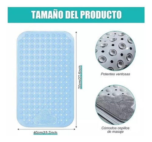 Tapete De Baño Antiderrapente Para Regadera Con Ventosas Azul
