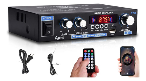 Amplificador De Audio Estereo Bluetooth Mini Automoción/hogar 2 Canales Aux/fm/mp3/rca/usb Alta Potencia Alto Rendimiento Calidad De Sonido Hifi Menor Ruido Con Mando A Distancia