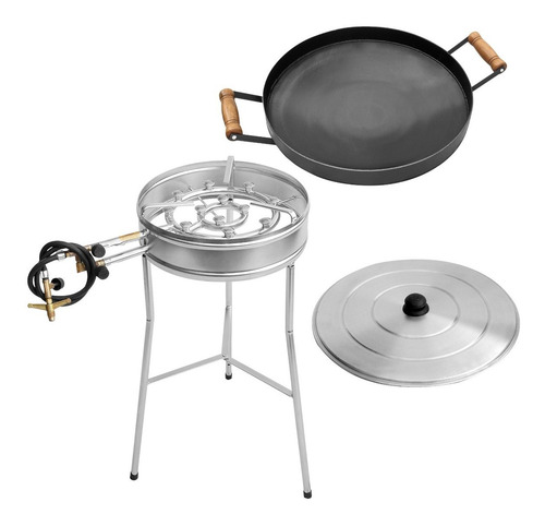 Kit Fogareiro Com Tripé Disco De Arado Com Borda Tampa 43cm