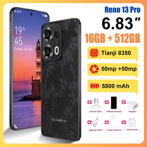 Taplet Reno 13 Pro Dual Sim 16gb+512ggb 2025 El Más Popular Smartphone Android 14 5g Wifi Súper Barato Celular Desbloquea Batería De Larga Duración Negro
