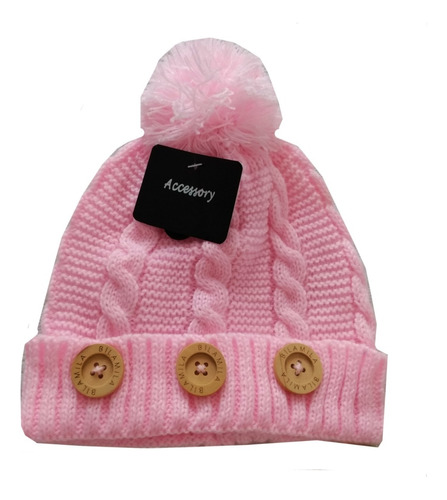 Gorro Beba Bebé Tejido Lana Trenzado Pompom Línea Premium