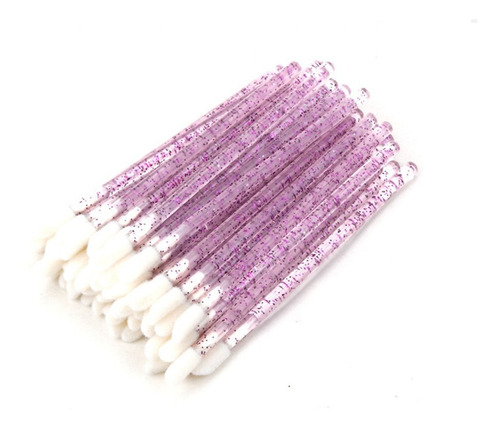 100 Pincel Aplicador Descartável Batom Gloss Limpeza Cílios Cor Rosa Glitter