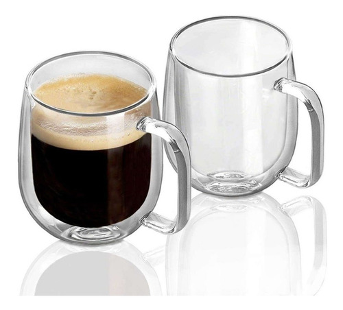 Imagen 2 de 8 de Pack 2 Tazas Doble Pared Vidrio 250ml Cafe Te Capuccino