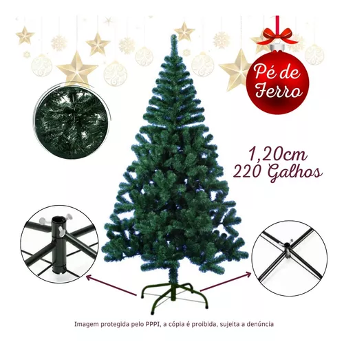 Árvore De Natal Pinheiro 120cm 220 Galhos Base De Ferro Luxo