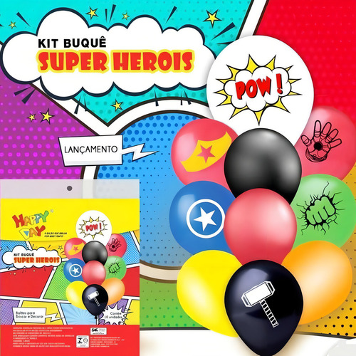 Balão Kit Buquê Vingadores 10 Unid N11 Festa Tema Heróis