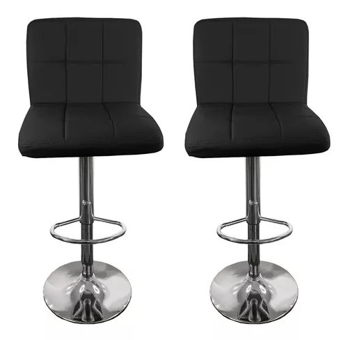 Banco Alto Set 2 Bancos para Barra de Cocina Bar Cantina Cafeteria Silla  Alta Ajustable Negro