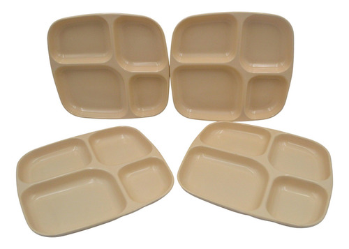 Plato 4 Divisiones Para Comida Melamina Beige 4 Pzas Cuadrado