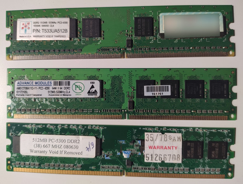 Lote Memoria / Pc / Desk Top / Computador Ddr 512 E 1 E 2 Gb (Usado)