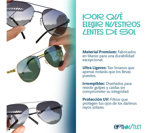 Lentes De Sol De Titanio Optioutlet Negro - Diseño Ligero Y Resistente Con Protección Uv 100% Polarizados Para Máxima Seguridad Y Estilo - Marco Ultraligero De Alta Calidad Ideal Para Uso Diario