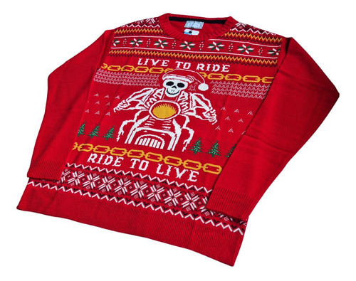 Sueter Ugly Tejido Navidad Unisex Santa Craneo Biker Moto