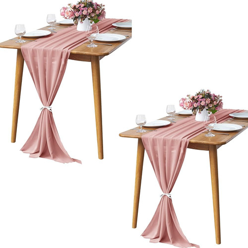 2 Paquete 10ft Dusty Rose Chiffon Table Runner Sheer 29x120 