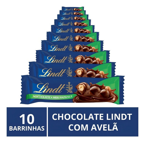 Chocolate Lindt Barra, Ao Leite Avelã, 10 Barrinhas De 35g