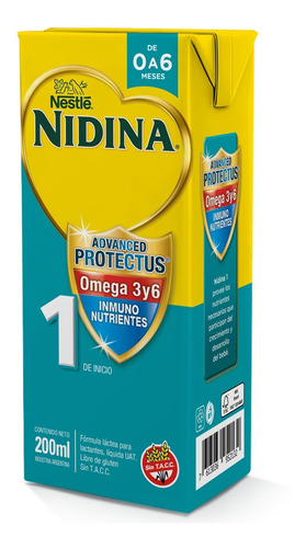 Leche de fórmula líquida Nestlé Nidina 1 en brick de 1 de 200mL - 0  a 6 meses