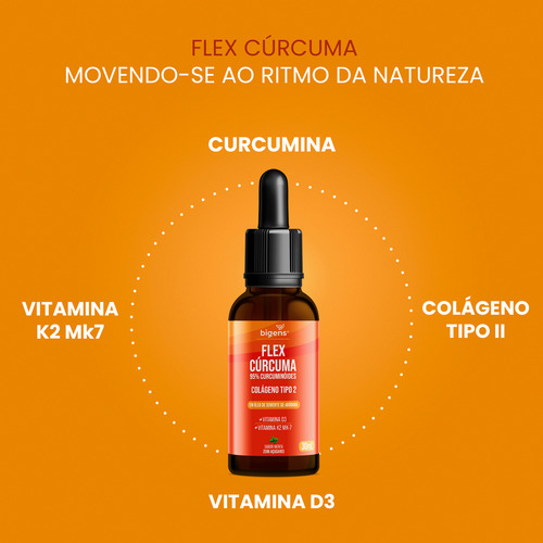 Flex Cúrcuma 95% Cur, Colágeno, Vit D3, K2 (leia Descrição)