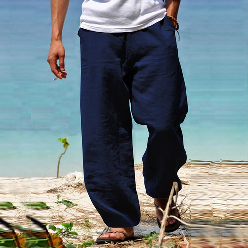 Pantalones De Algodón Y Cáñamo Con Ajuste De Cintura, Pantal