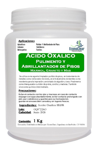 Acido Oxalico  1kg Pulido De Pisos De Mármol Terrazo Granito