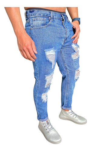 Pantalon Jeans Slim Destroyed Hombre