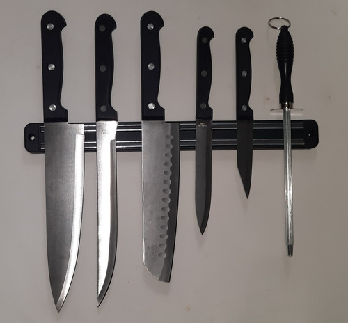 ** Set De 5 Cuchillos + Chaira De Cocina + Barra Imantada *