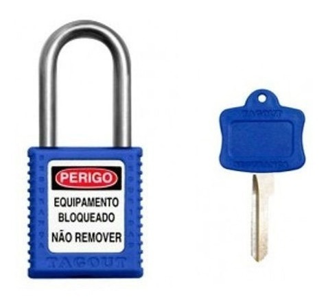 Cadeado Bloqueio Plástico 40mm Haste Metálica Azul Tagout