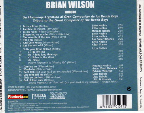 Imagen 2 de 2 de Litto Nebbia - Tributo A Brian Wilson - Cd