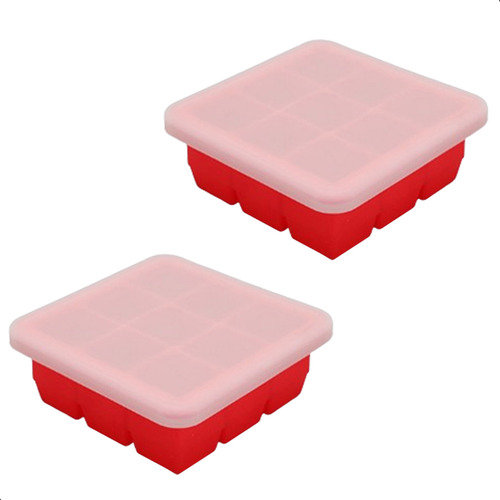 2 Formas De Silicone 9 Cubos Cozinha Com Tampa Drinks Gelo Cor Vermelho