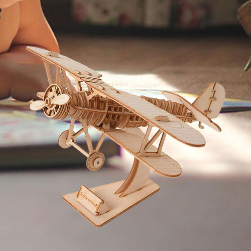 Mb Diy 3d Puzzle Modelos De Biplano De Madeira Mecânico Kits