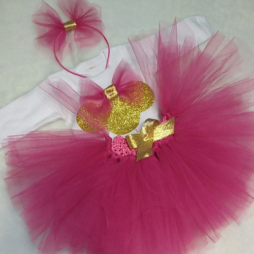 Conjunto Minnie Fucsia Y Dorado Gold 3 Piezas