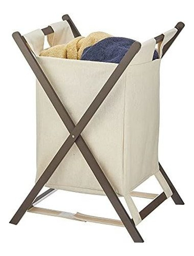 Cesto De Ropa De Madera De Bambu Plegable Portatil Beige