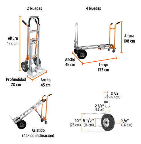 Diablito Carga Plataforma Convertible 350kg Aluminio 16188