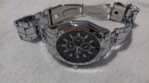 Relógio Quartz Masculino Aço Cromado Fundo Azul M/ Orlando