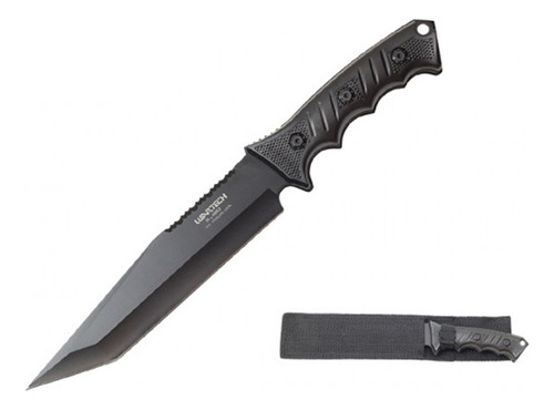 Cuchillo Wartech Drop Point Tactico Full Tang Funda H-4953bk Color Negro