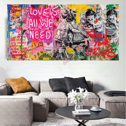 Cuadro Love Is All You Need Bansky Canvas Grueso 140x70