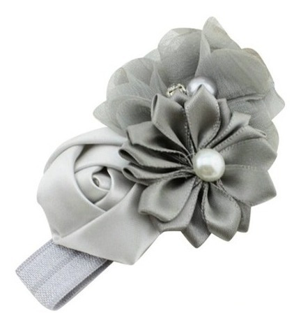 Imagen 2 de 4 de Cintillo Para Niña Bebé Elasticado Con 3 Flores Con Perla