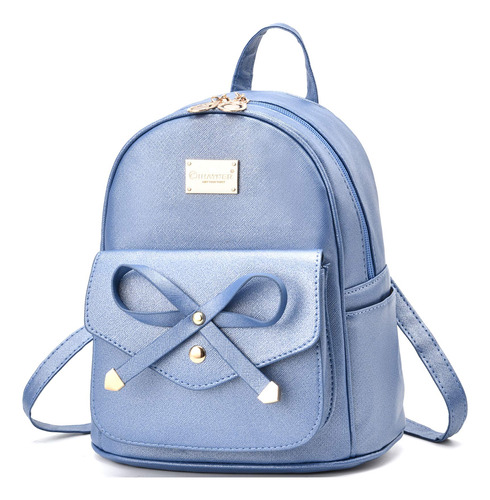 Bonita Mochila De Piel Con Lazo Para Mujer, Azul, S Talla