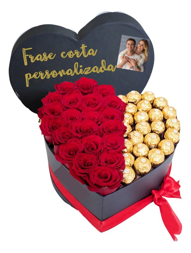 Corazón Mitad Rosas Y Chocolates Ferrero - Mediano