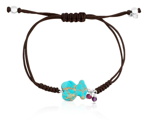 Pulsera Tous New Tibet De Plata, Gemas Y Cordón Color Negro