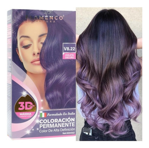 Tintura de Cabelo Alta Definição Flamenco Tom Violeta Escuro V8.22