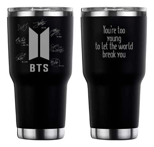 Bts Termo 30 Onzas Oz Vaso Térmico Grabado Láser Negro