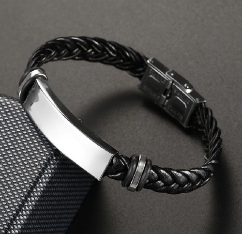 Pulsera De Cuero Genuino Trenzado Modelo Mocambo - Negra