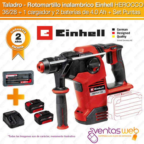 Imagen 2 de 9 de Rotomartillo Cincelador 3,2 Jou Brushless Einhell 2 Baterias
