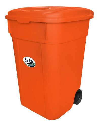Bote De Basura 145l Con Tapa Y Ruedas En Colores Color Naranja