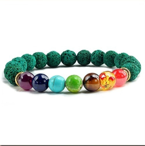 Imagen 1 de 3 de Pulsera 7 Chakras Piedra Volcánica