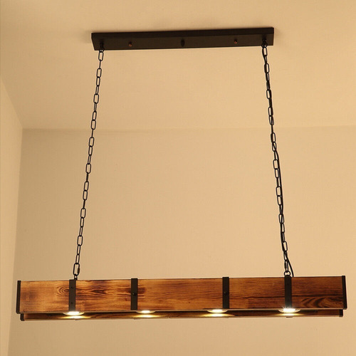 Araña Madera Rústica 4 Luces Lámpara Techo Casa