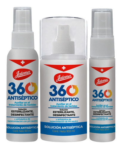Jaloma 360 Solución Antiséptica y esterilizante, Tripack 100ml + 60ml + 30ml