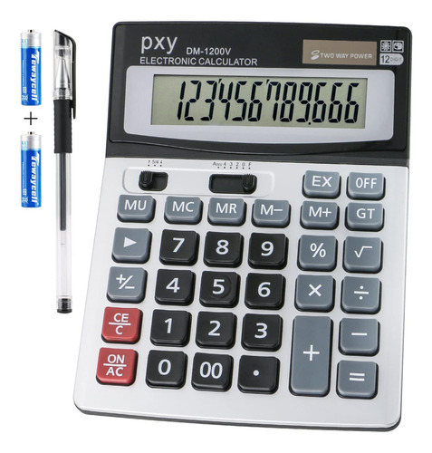 Calculadora De Escritorio Pxy 12 Digitos Sin Pilas Gris